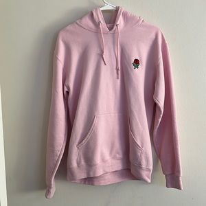 Pink Hoodie with Small Rose Logo on Upper Left Chest.